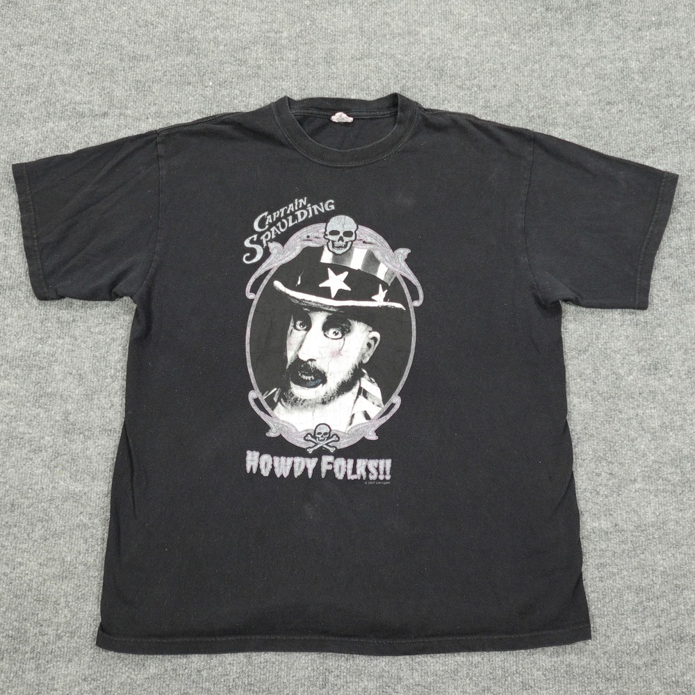 Vintage Captain Spaulding Shirt Mens Large Black Howdy Folks Horror Anvil 2007
